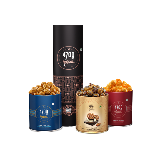 4700BC Popcorn Combo Pack, 3 Tins -  Hawaiian Barbeque + Himalayan Salt Caramel + Nutty Tuxedo