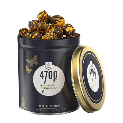 4700BC Popcorn Gift Pack, 4 Tins -  Hawaiian Barbeque + Himalayan Salt Caramel + Nutty Tuxedo + Mocha Walnut Chocolate